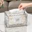 Hộp Đựng Khăn Giấy Acrylic Cao Cấp Vân Sóng Nước, Hộp Giấy Decor Trong Suốt Charm Thỏ Sang Trọng