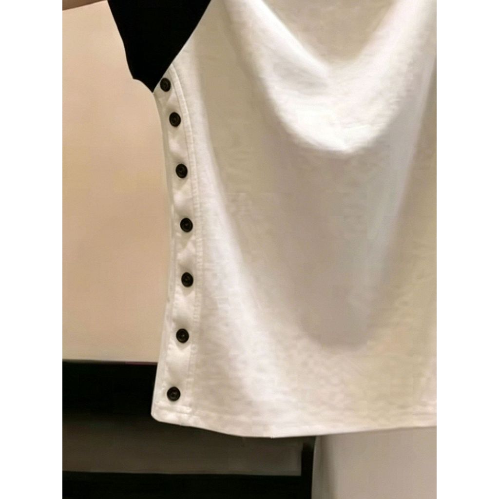 Quần áo nữ Cotton chải kỹ Milyfashion Áo thun ngắn tay màu tương phản eo hẹp Áo thun ngắn tay Slim-Fit Slimmer Look Top