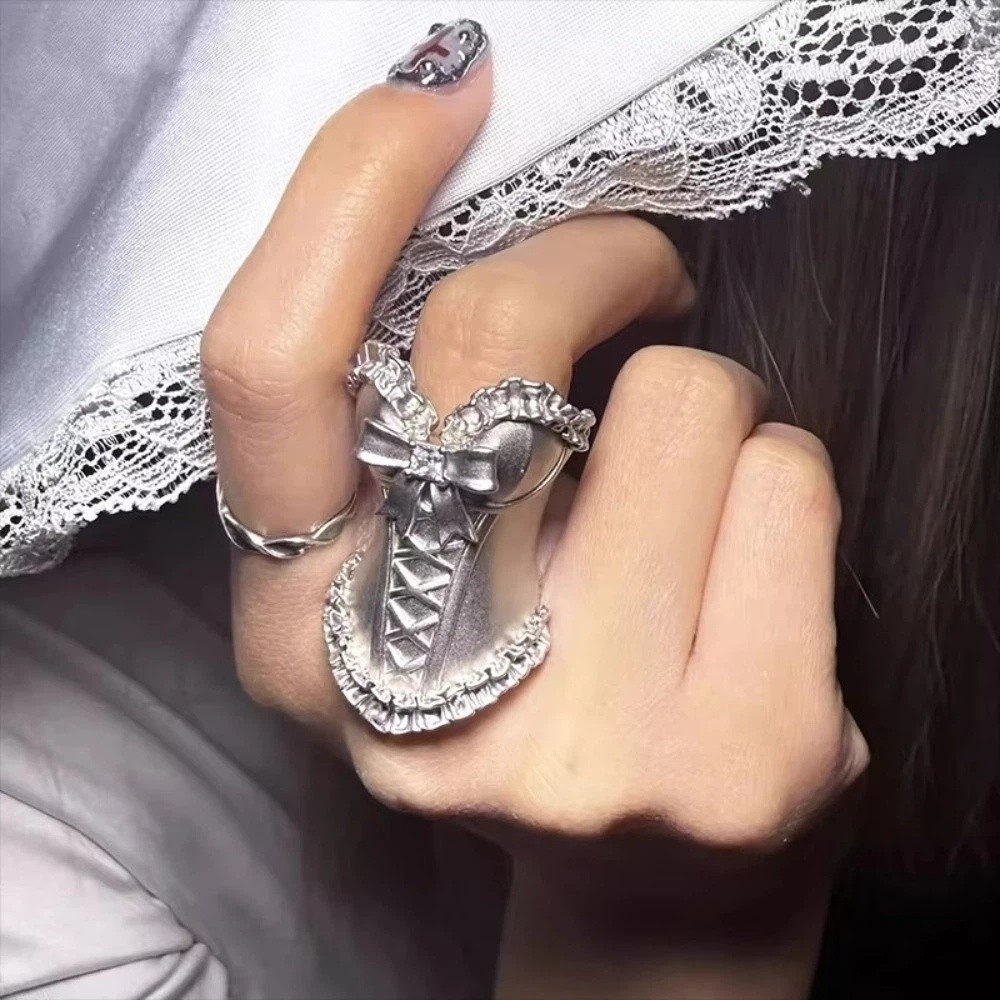 Nhẫn đeo tay IFANSIN, Nhẫn hình Corset có thể điều chỉnh hình học, Nhẫn công chúa nữ bằng kim loại thanh lịch dành cho nam nữ