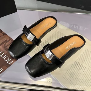 Giày nữ Baotou nửa dép vuông phẳng mũi Mules kiểu Pháp