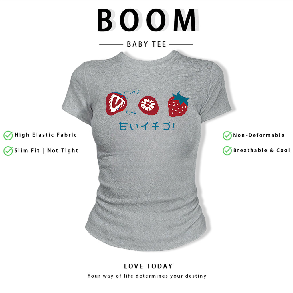 BOOM Áo Baby Tee Nữ Cotton Ôm Body-Áo Thun Ngắn Tay Y2K In Hình PhongCách Mùa Hè, Cổ Tròn Hàng Đầucách hàn quốc phongV02