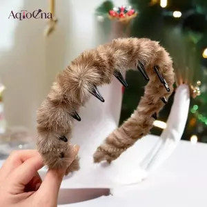 AqToCna Nữ Bé Gái Sang Trọng Mở Rộng Thiên Sang Trọng Xốp Tóc Lông Thú Giả Đệm Mềm Lông Tơ Lông Tơ Vòng Tóc Mùa Đông Mũ Đội Đầu AqToCna