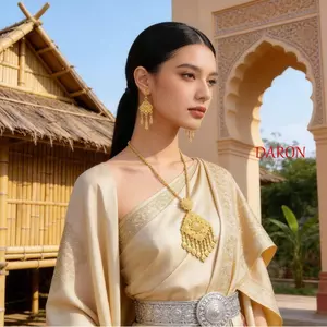 Bộ Bông Tai Vòng Cổ DARON, Bộ Trang Sức Mạ Vàng Hợp Kim Thái, Đơn Giản Dân Tộc Phong Cách Bohemian Tua Rua Nữ Trang Sức Phù Hợp Với Nữ