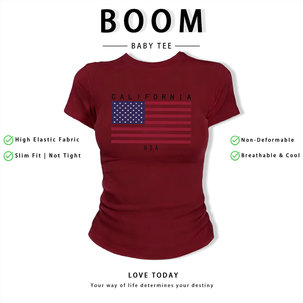 BOOM Áo Baby Tee Nữ Cotton Ôm Body-Áo Thun Ngắn Tay Y2K In Hình PhongCách Mùa Hè, Cổ Tròn Hàng Đầucách hàn quốc phongG54