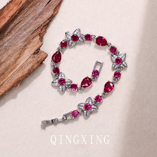 Châu Âu Mỹ ins Phong Cách Mới Red Corundum Vòng Tay Cỏ Ba Lá Bốn Lá Nữ