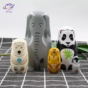 HFTOY Hemu Búp bê làm tổ Nga Búp bê làm tổ voi bằng gỗ 5 lớp Đồ chơi trẻ em Đồ thủ công bằng gỗ Đồ trang trí máy tính để bàn tại nhà ~