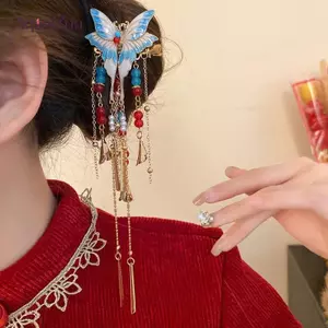 AqToCna Phong Cách Trung Hoa Men Bướm sel Kẹp Tóc Nữ Hanfu Phong Cách Cổ Xưa Kẹp Bên Phụ Kiện Tóc AqToCna