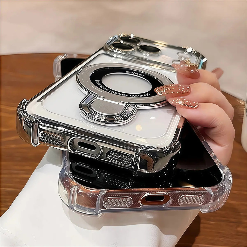 Ốp Điện Thoại Chống Sốc, Mạ 6D Sang Trọng, Tương Thích Với iPhone 17 Pro Max, 13, 14, 15, 16 Pro Max, Ốp Lưng Trong Suốt, Có Vỏ Đứng Vô Hình