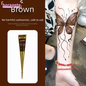 BORAGETE Henna Paste Cone, Kem xăm Henna dễ sử dụng màu nâu đen, Kem Henna Bán vĩnh viễn Kem Henna Màu nâu tạm thời Henna Tattoo