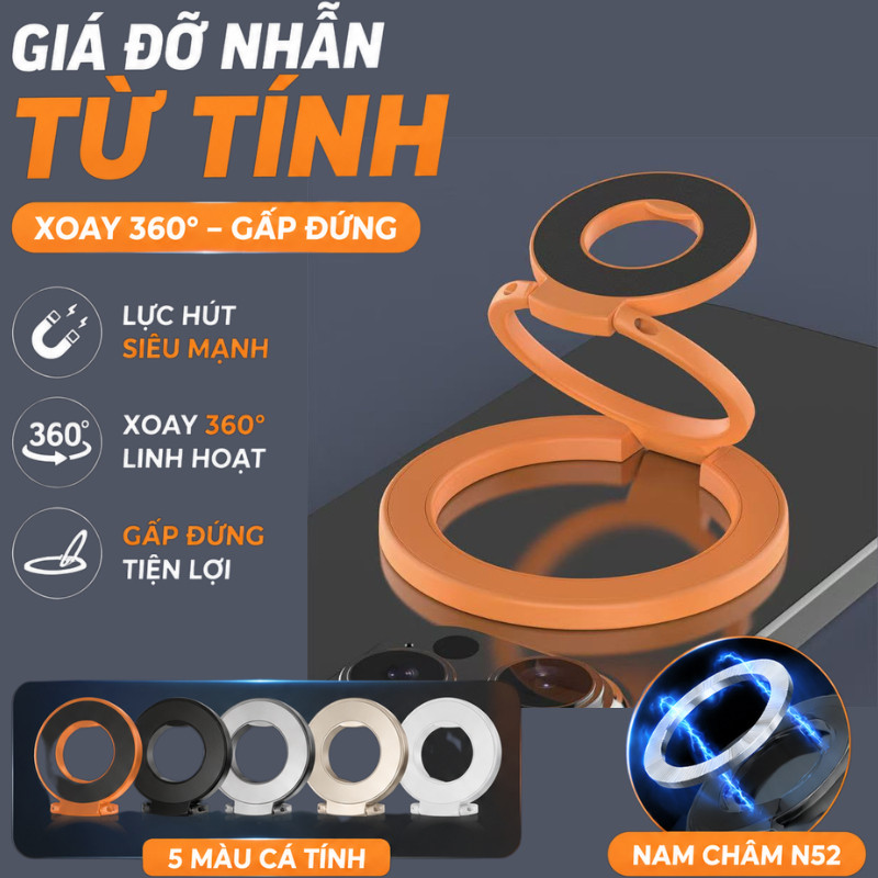 Giá đỡ điện Thoại Từ Tính Hai Mặt, Nhẫn Xoay 360°, Gấp đứng, Hợp Kim Chắc Chắn, Lực Hút Mạnh, đa Năng, Nhiều Màu Sắc