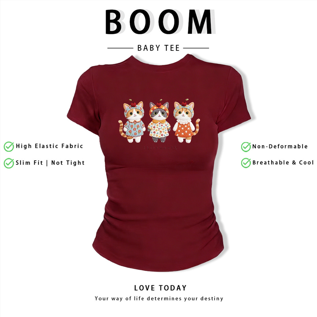 BOOM Áo Baby Tee Nữ Cotton Ôm Body-Áo Thun Ngắn Tay Y2K In Hình PhongCách Mùa Hè, Cổ Tròn Hàng Đầucách hàn quốc phongC29