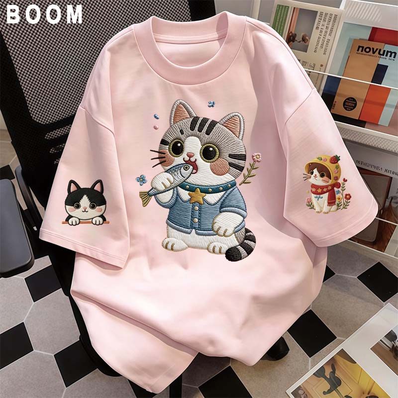 Áo thun chữ thêu nữ kiểu hàn quốc form rộng tay lỡ cổ tròn cotton mát - hè hot trend in cách dễ thương- Local brand #08