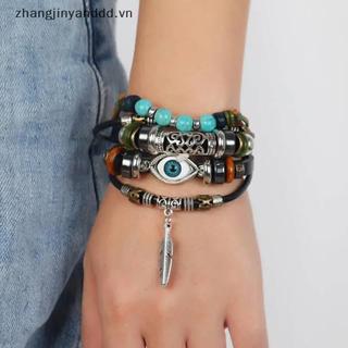 Vòng tay mắt xanh hợp kim lông vũ, nhiều lớp đính hạt - Trang sức đẹp cho nam và nữ