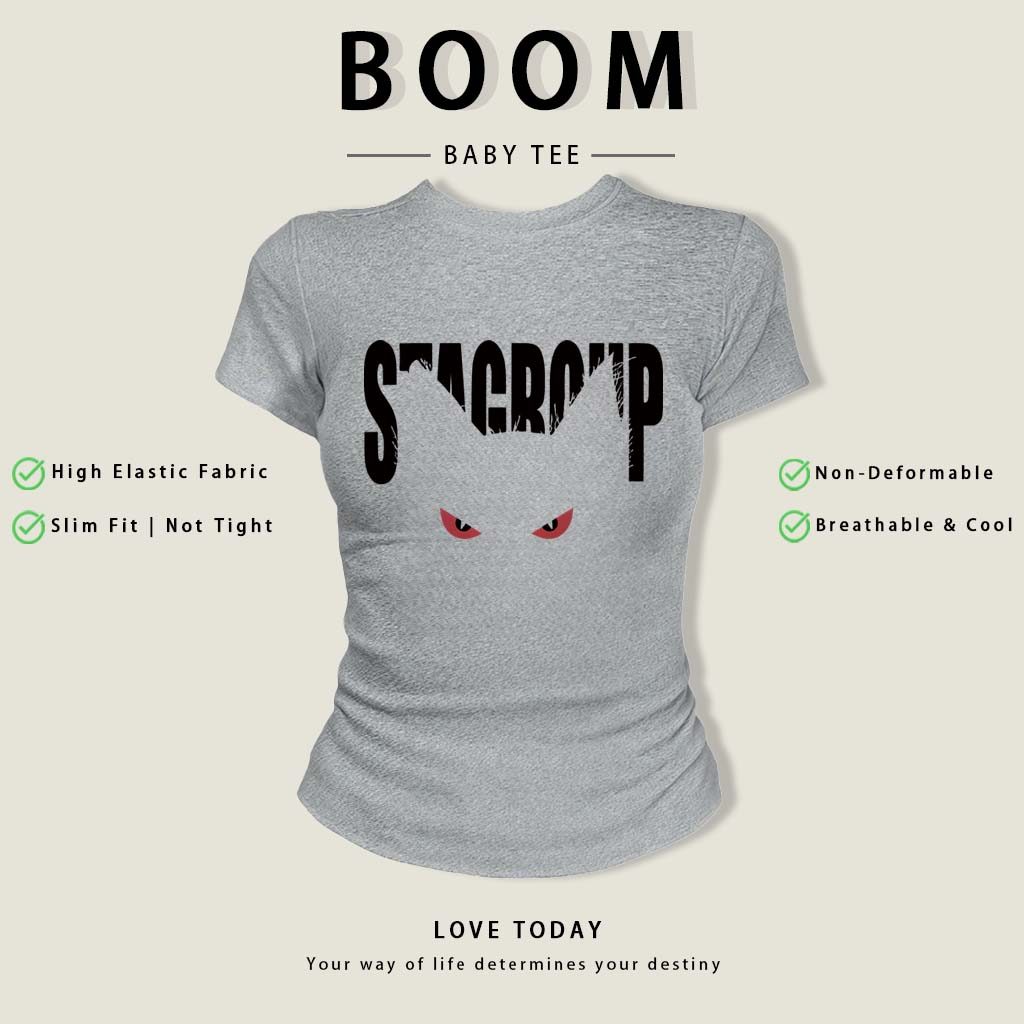 BOOM Áo Baby Tee Nữ Cotton Ôm Body-Áo Thun Ngắn Tay Y2K In Hình PhongCách Mùa Hè, Cổ Tròn Hàng Đầucách hàn quốc phongR03
