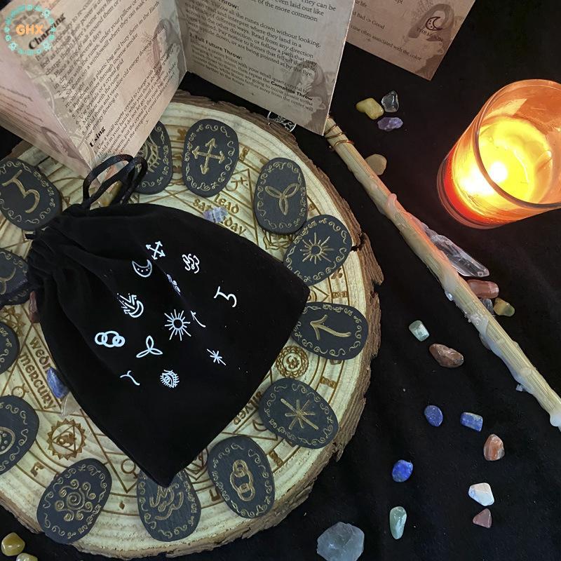 GHX Gỗ Runes Bộ Đá Phù Thủy Rune Bộ 14 Chiếc Khắc Rune Biểu Tượng Cho Bói Toán VN