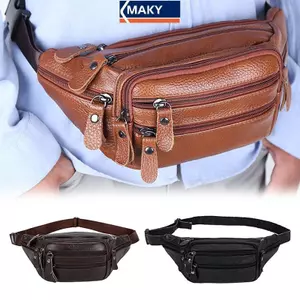 MAKY Dung Tích Lớn Chống Thấm Nước Thật Da Thật Chính Hãng Nam Túi Thắt Lưng Da Bò Dây Kéo Công Nhân Du Lịch Giải Trí Túi Điện Thoại VN