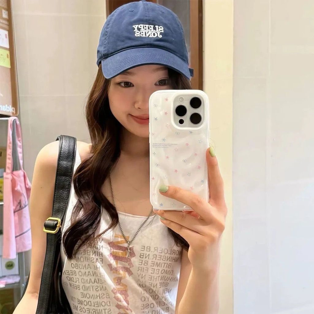 Vỏ iPhone màu hồng xanh họa sao vân đá thiên thạch nếp gấp phù hợp dòng 17 đến 11 Pro