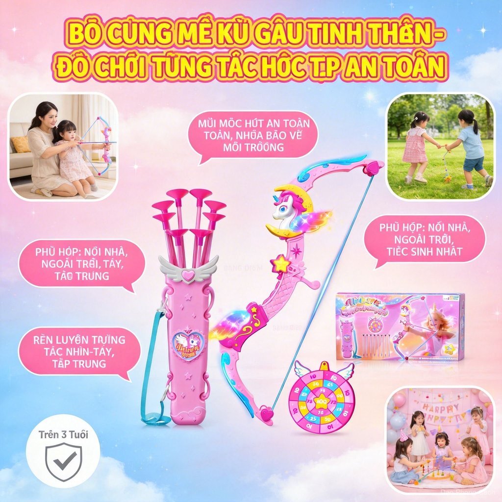 Cung tên kỳ lân phát sáng, Thiết kế thần tiên - Quà tặng hoàn hảo cho bé gái mơ mộng | Chơi an toàn, dễ sử dụng