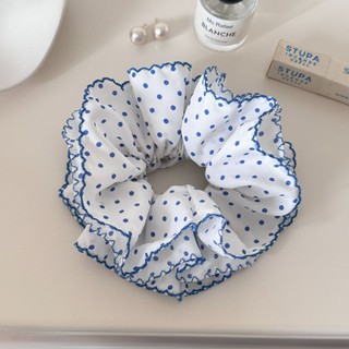 Dây buộc tóc Kovoi phong cách Hàn Quốc, scrunchy nhiều lớp màu xanh tươi chấm bi, ngọt ngào và thời thượng