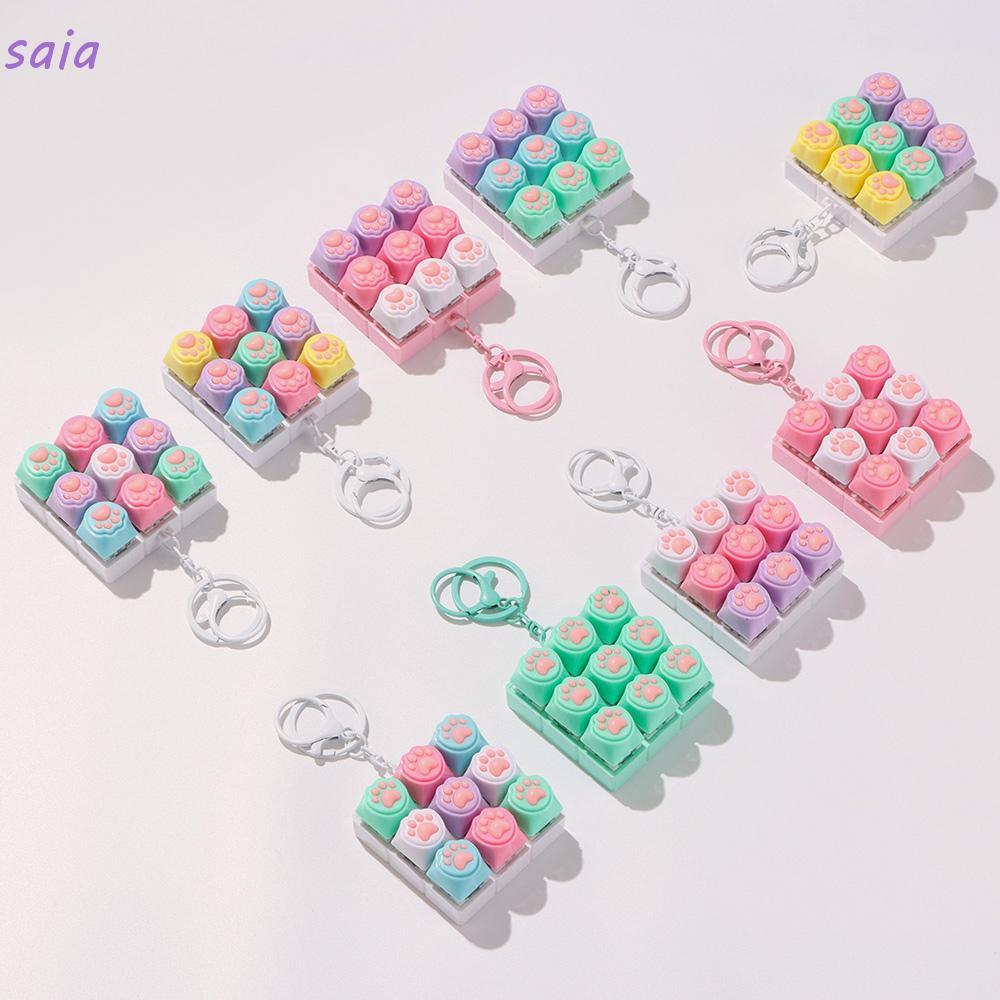 SAIA Móc khóa fidget hình mèo, bàn phím 9 nút bấm, đồ chơi giảm căng thẳng, DIY, thư giãn ngón tay