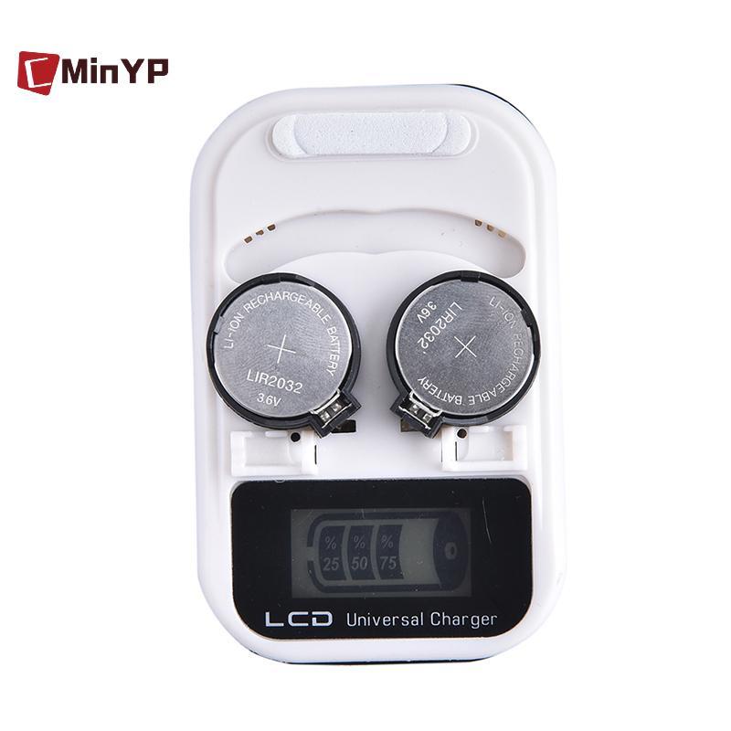 CMinYP US Cắm 2 Khe LIR2032 LIR2025 LIR2016 Nút Đồng Xu Cell Sạc Pin LCD Glory