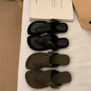 TT Casual Buckle Flip-Flops Flip-Flops Nữ Đế Mềm Đế Không Mệt Mỏi Đi Biển Dép Da Mờ