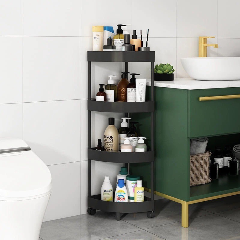 Kệ Để Đồ Nhà Bếp , Phòng Tắm Góc Tường Tam Giác 4 Tầng Có Bánh Xe [ màu trắng]