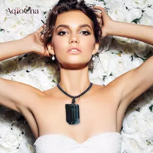 AqToCna Mặt dây chuyền tourmaline và pha lê tự nhiên