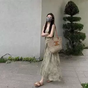 Váy dài kích thước lớn phong cách Trung Quốc, in mực họa tiết sang trọng, phù hợp mùa hè