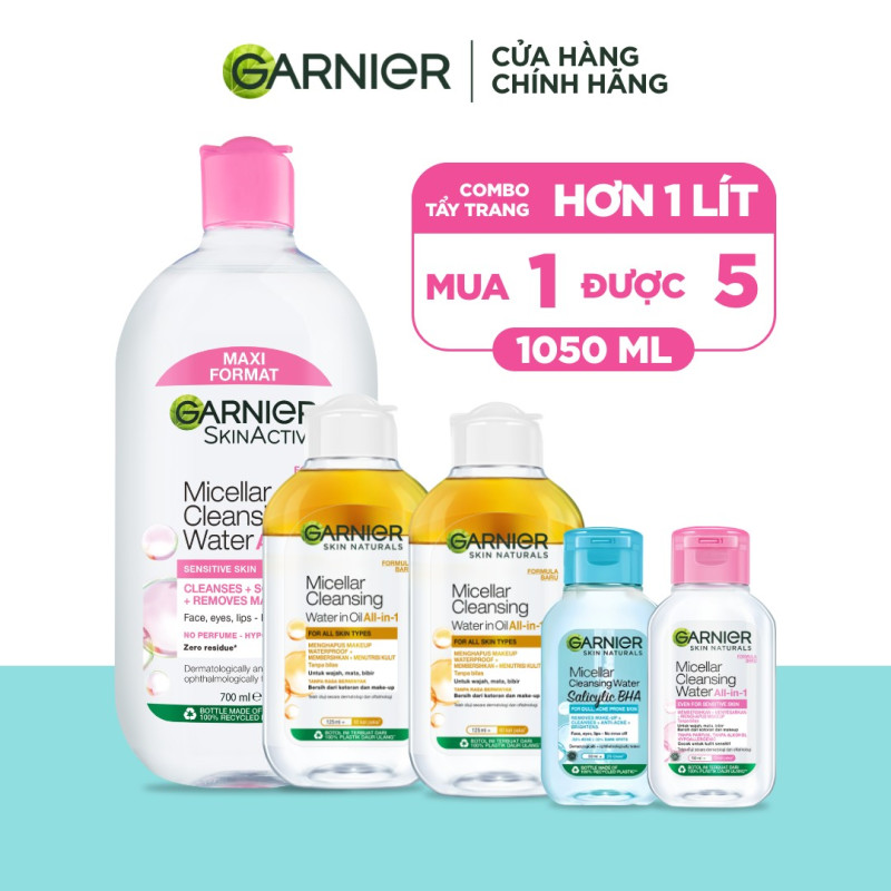 Bộ 1 LÍT Nước Tẩy Trang làm sạch sâu dịu nhẹ cho mọi loại da- Garnier Micellar Cleansing Water
