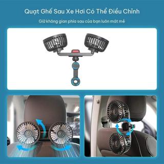 Quạt USB 2 đầu ô Tô, 3 Tốc độ Xoay 360°, Dùng Ghế Sau & Gia đình