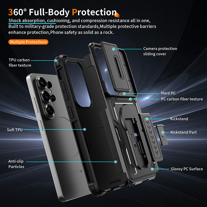 Dành Cho Samsung Galaxy S26 Ultra S25 S24 5G Giáp Chống Sốc Chắc Chắn Ốp Lưng Trượt Camera Bảo Vệ Đẩy Kéo Giá Đỡ Bao