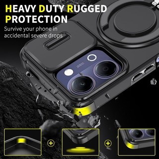 Chống Sốc Vivo Y05 Y11d Y21d Y31 5G 2025 Trượt Bảo Vệ Ống Kính Máy Ảnh Vòng Đứng Từ Vỏ Điện Thoại Giáp Vỏ Silicon Cứng