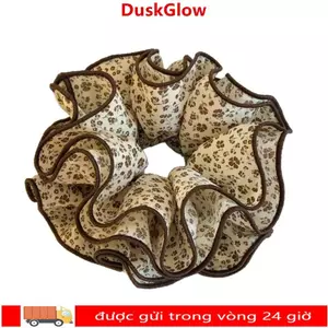 DUSKGLOW Big Satin Scrunchies, Dây buộc tóc voan hoa cổ điển, Phụ kiện tóc màu nâu co giãn lông tơ Phụ kiện tóc đuôi ngựa Bun kiểu tóc