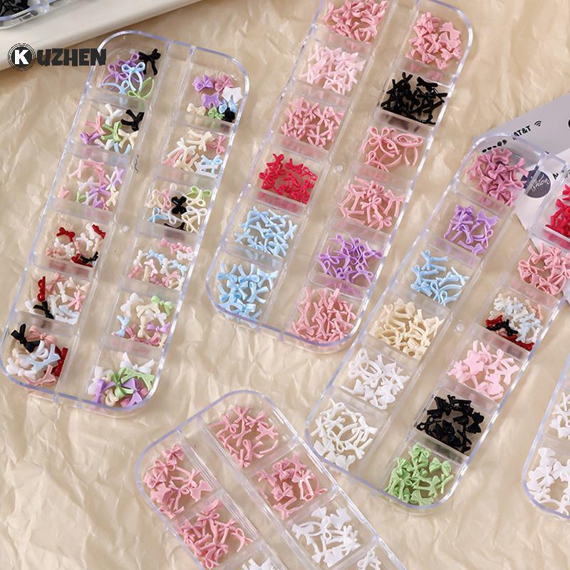 KUZHEN 12 Lưới Nhiều Màu Nơ Móng Tay Nghệ Thuật Quyến Rũ Mini Dây Đáng Yêu Thắt Nơ Nhựa Trang Trí Móng Tay Cho DIY Bông Tai Nail Suppli HOT