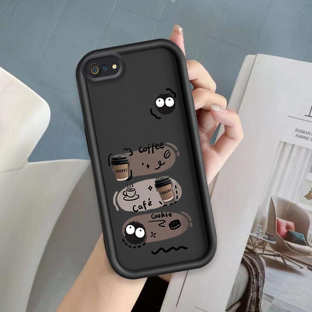 Ốp Lưng Cho OPPO A3S A12E Hoạt Hình Silicon Điện Thoại Thông Minh Mềm TPU Đen Bóng Than Thiên Thần Mắt Chống Sốc Mặt Sau