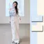 Áo sơ mi đeo vai sang trọng dành cho nữ Đầu mùa xuân Phong cách mới Độc đáo Đẹp Top Đầu mùa hè Mặc thường ngày Quần ống rộng Bộ đồ hai mảnh