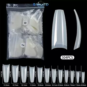 E-WOITD 504 Chiếc Cực Dài C Đường Cong Giả Đầu Móng Tay ABS Thẳng Quan Tài Móng Tay Giả Nửa Đầu Bấm Vào Đầu Móng Tay E-WOITD