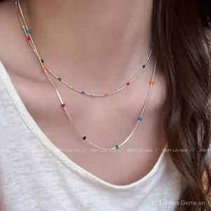 Nhiều Màu Sắc Đậu Hà Lan Đính Hạt Mặt Dây Chuyền Vòng Cổ Xuân Hè Sang Trọng Xương Đòn Dây Chuyền Nữ Cao Cấp Thiết Kế Niche Xương Rắn Dây Xích