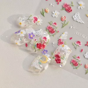 Hoa Xuân Làm Móng Tay Dán Siêu Nóng Hoa Cúc Dập Nổi Tranh Sơn Dầu Tươi Cao Cấp Dán Móng Tay Ngắn