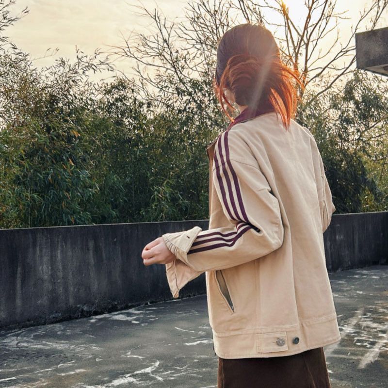 2026 Thu Đông Xuân Nam Nữ Rửa Cotton Đứng Cổ Sọc Áo Khoác Thêu Cặp Đôi Áo Khoác | BigBuy360 - bigbuy360.vn