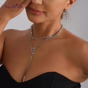 AqToCna Hợp Thời Trang Hình Học Vuông Màu Xám Mặt Dây Chuyền Kính Dài sel Lớp Nelace Cho Nữ Thời Trang Thả Bông Tai Vintage Trang Sức Quà Tặng AqToCna