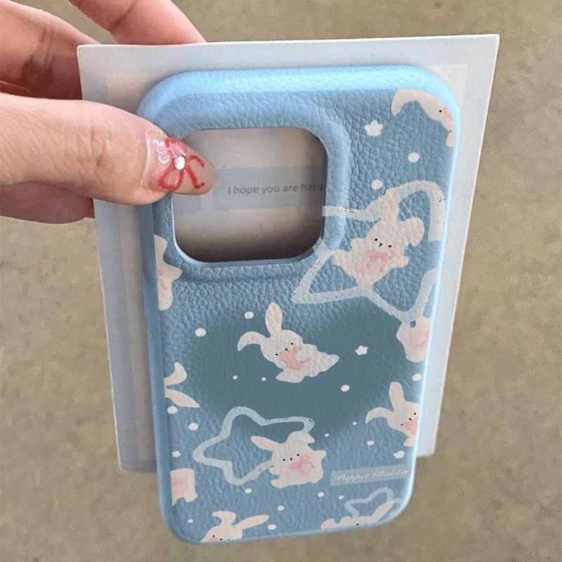 Blue Heart Star Miffy Rabbit cho iPhone 17promax trường hợp iPhone 14/13/12 giả da kết cấu
