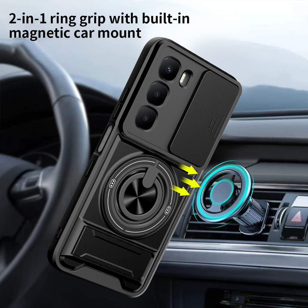 Ốp Điện Thoại Đa Năng Sang Trọng Thích Hợp Cho Infinix Hot 60i 60 50 40 70 Pro Plus Dây 360°Giá đỡ vòng có vỏ máy ảnh Vỏ bảo vệ toàn diện chống sốc