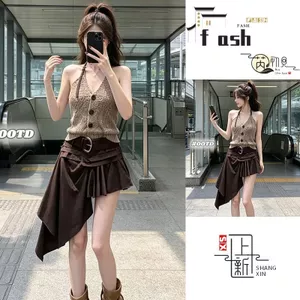 Retro Hot Girl Dây Áo Vest Top Nữ Váy Phù Hợp Với Mùa Hè Mỏng Hơn Nhìn Không Đều Thiết Kế Váy Ngắn Hai Mảnh Phù Hợp Với