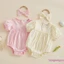 Bộ đồ liền thân cho bé gái sơ sinh Puff tay ngắn Ruffle Trim Trang trí áo liền quần họa tiết Jacquard với bộ băng đô