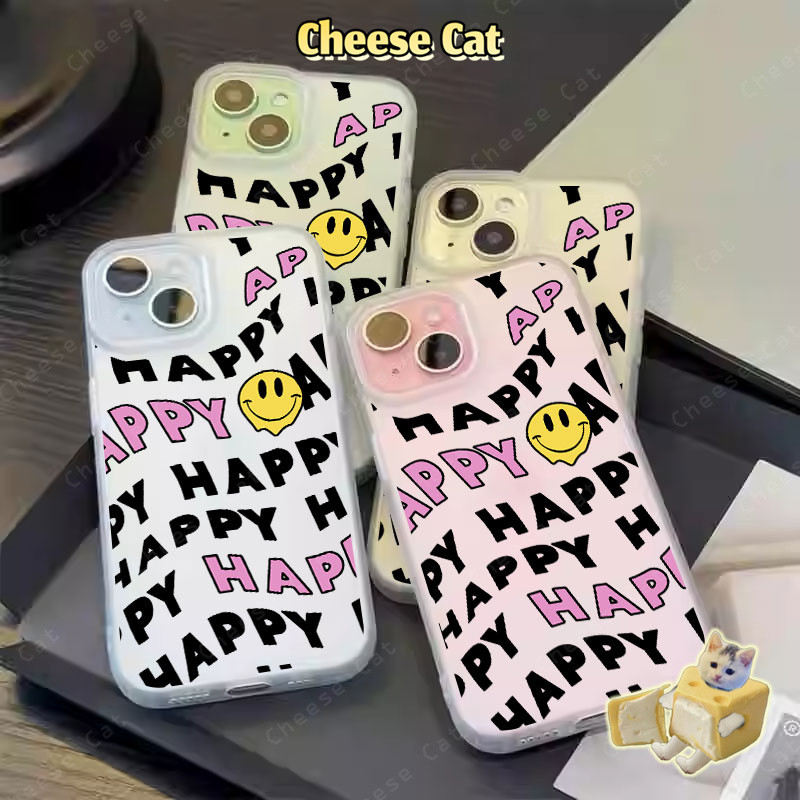 ins Happy Mặt cười đơn giản Ốp lưng cho iPhone Case 15 13 12 11 14 Plus 16 17 Pro Max 17 Air Vỏ iPhone mờ