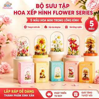 Mô hình khối xây dựng 3D – Hoa bất tử: Hồng & Phù Dung – Quà tặng 7/7 cho nữ – Lắp ráp hoa để bàn, kèm đèn & vỏ
