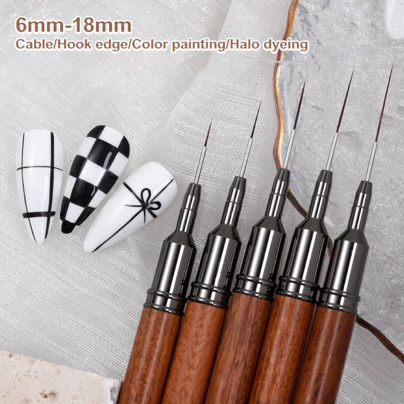 Cọ vẽ nét móng GKY 6/9/12/15/18mm, bút vẽ hoa văn sọc, tay cầm gỗ đàn hương