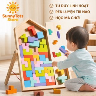 Gỗ Tetris Xếp Hình Montessori Khối Tư Duy Logic Sáng Tạo Chơi Trẻ Em Đồ Chơi Học Tập 40 Chiếc